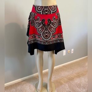 NWOT Michael Kors Silk Handkerchief Paisley Skirt Sz 8 Boho Red & Black Hi Low